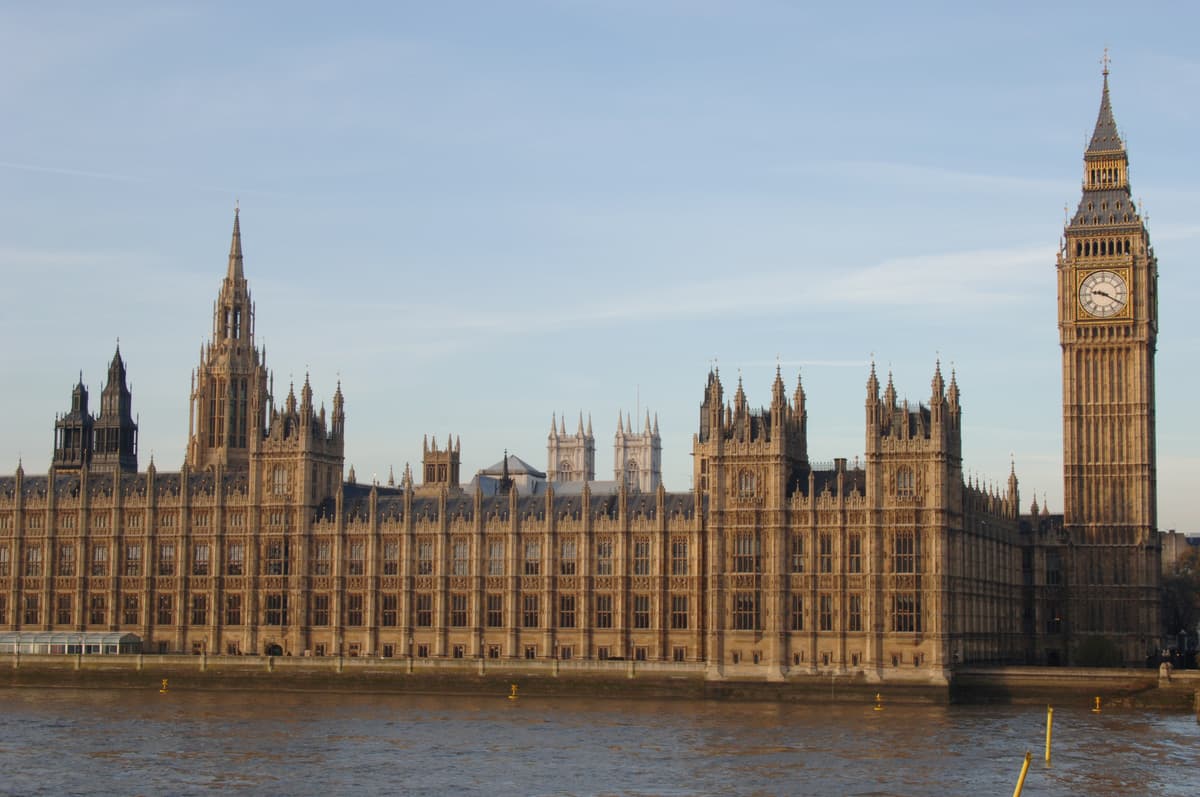 The Houses of Parliament and Big Ben, photographed from across the river.