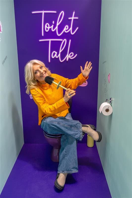 A photo of Gaby Roslin from the social media series "Toilet Talk".