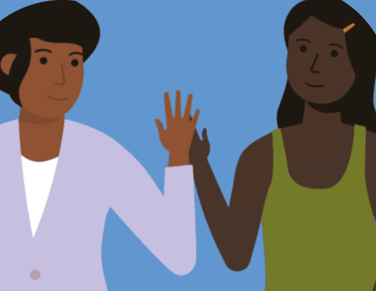 An illustration of two people high-fiving each other.